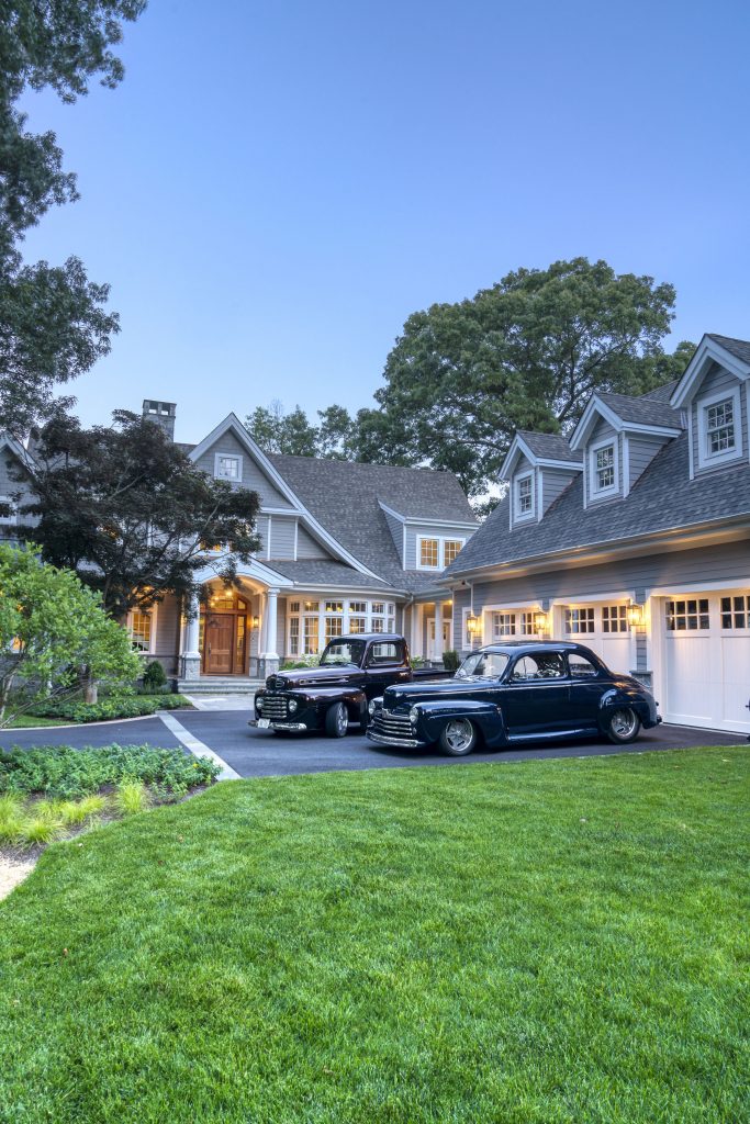 The homeowner is a car enthusiast with antique Fords painted custom colors, including root beer.