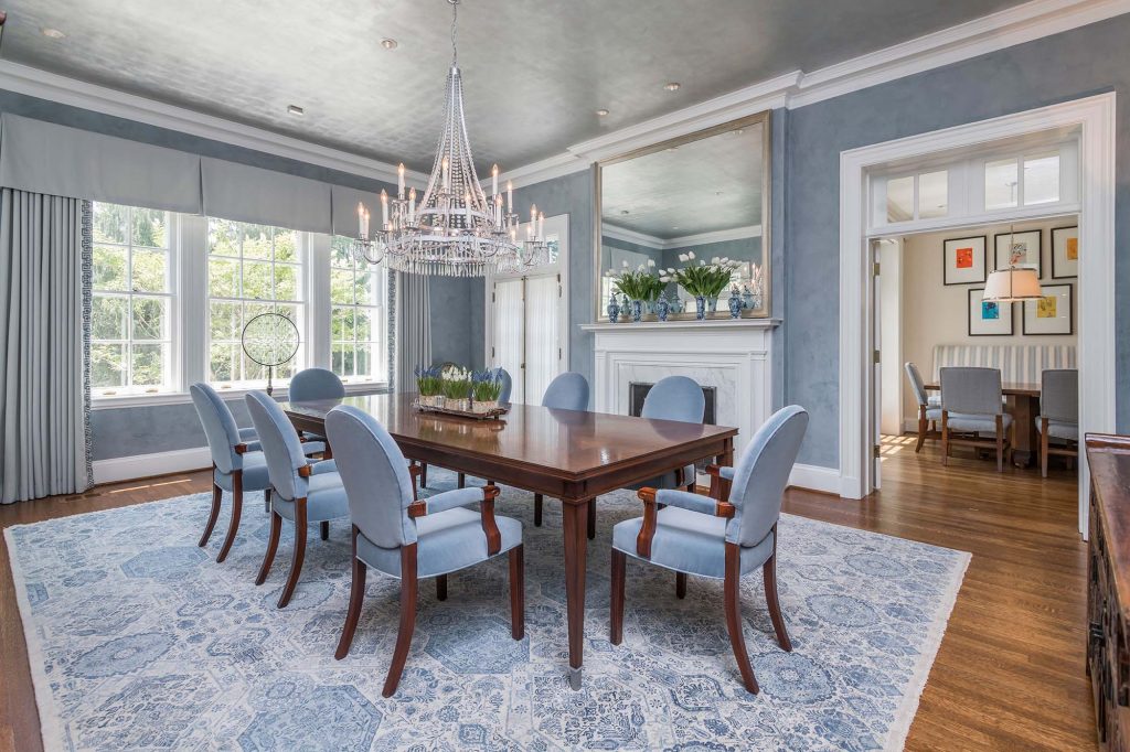 The dark former parlor gets new life as a bright, elegant dining room. 