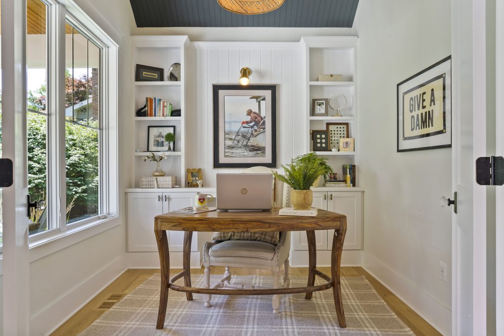 A home office sits just  off the entryway.