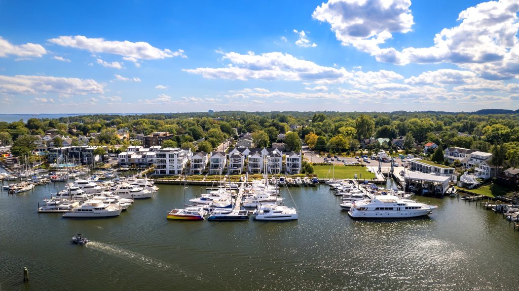 Anderson and his team rebuilt the marina with showers and a state-of-the-art power grid. The seawall is higher than usual, designed to endure hurricanes such as Isabella, the most severe storm recorded in Annapolis. In an effort to protect the seabed, fixed piers are replaced with floating piers that require fewer pilings and adjust to fluctuating tides. Photo by Matt Ryb