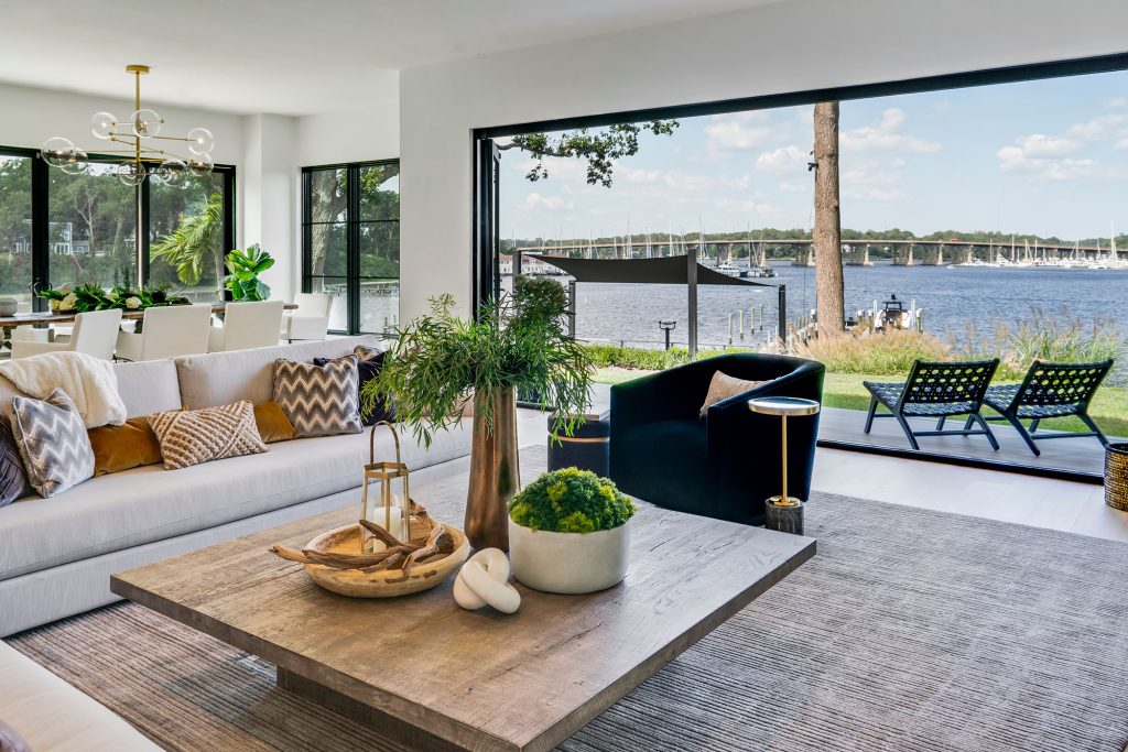The main living area boasts a sweeping view of the South River.
