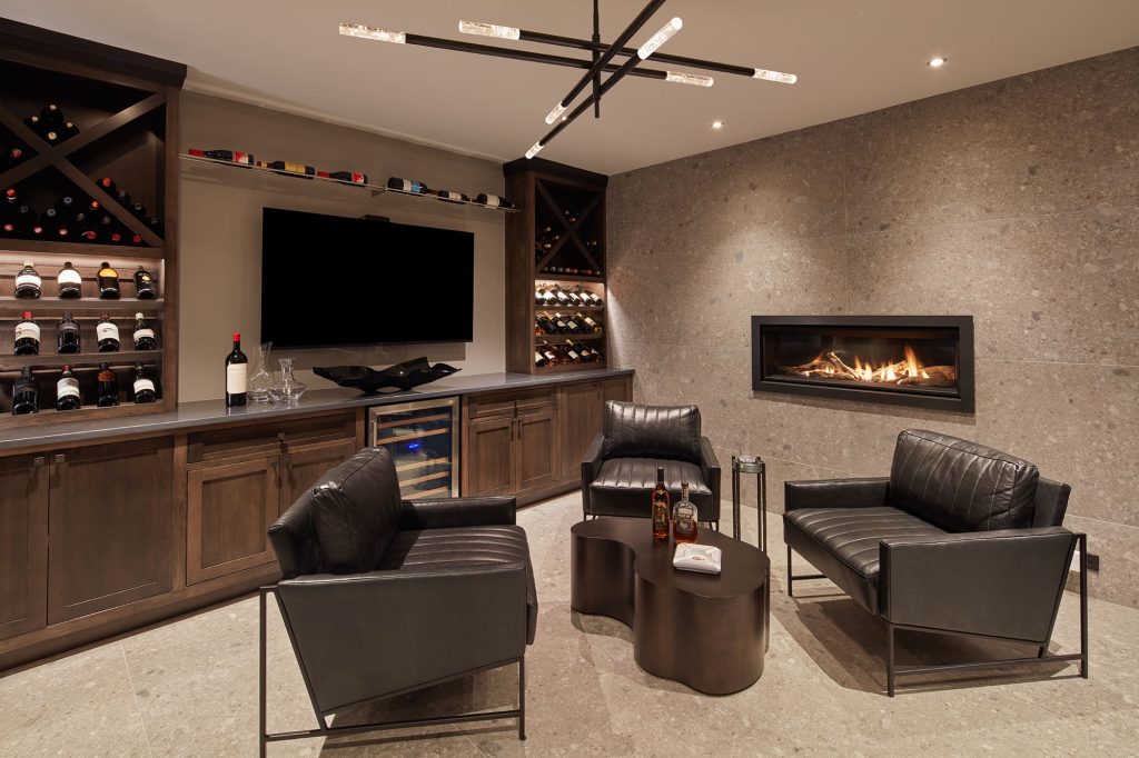 The cigar room doubles as a man cave and is located in the home’s basement. 